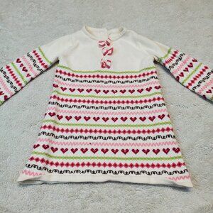 Janie and Jack White Pink Heart Cottagecore Knit Sweater Dress Girl 6 - 12 month